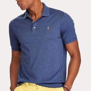 Polo Ralph Lauren Custom Slim-fit cotton piqué Heather Blue Men polo shirt Sz M